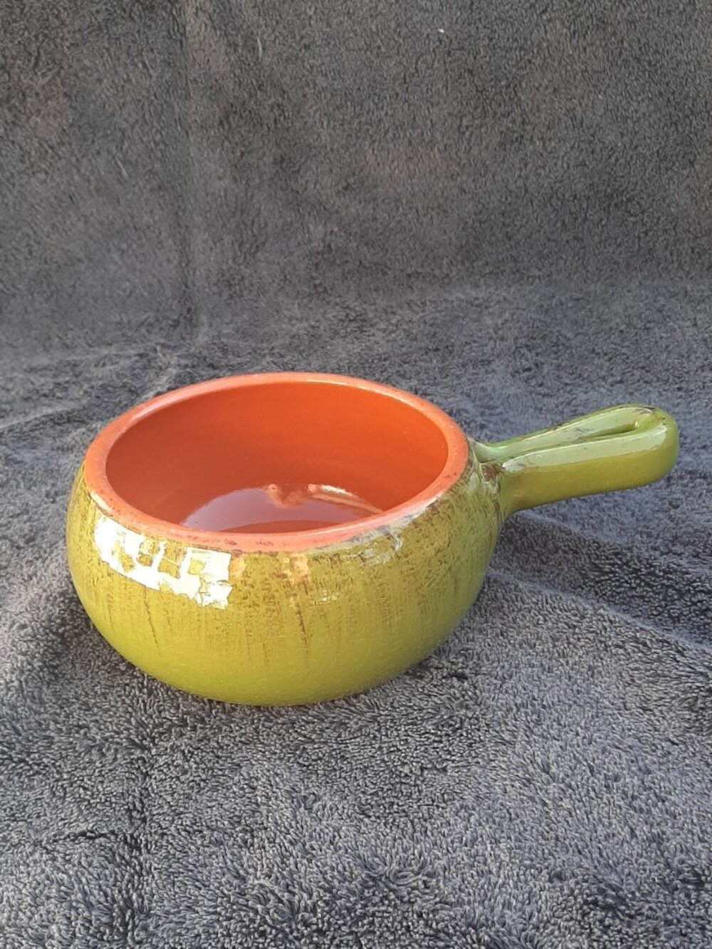 De Silva Terracotta Soup Bowl Baking Oven Dish w/ Handle Made in Italy Green 5"